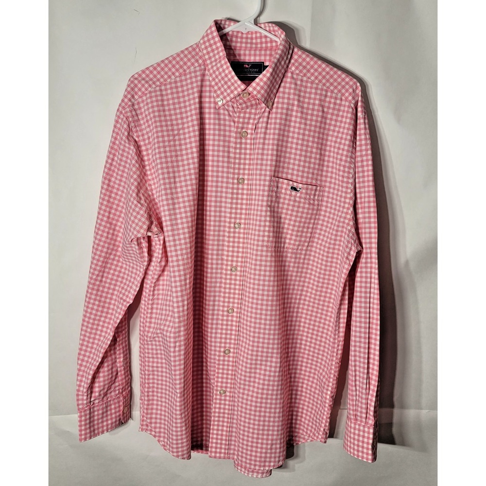 Vineyard Vines Men's Performance Classic Fit Tucker Shirt Pink Check L‎ Preppy